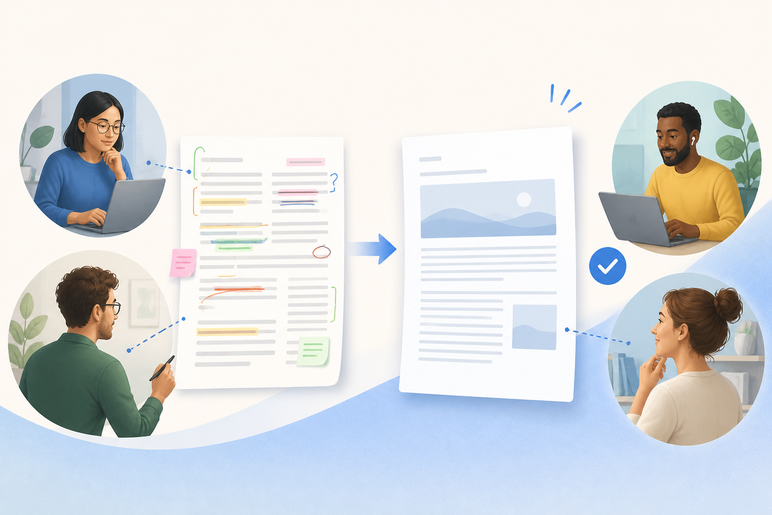 How to write an article refresh scope note with a Philippines virtual assistant editorial illustration