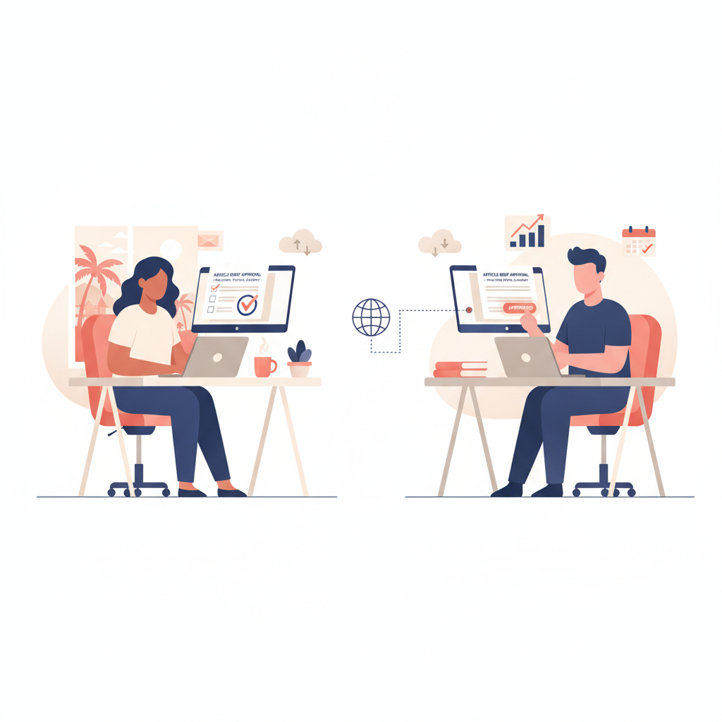 Approving an article brief prepared by a Philippines virtual assistant editorial illustration