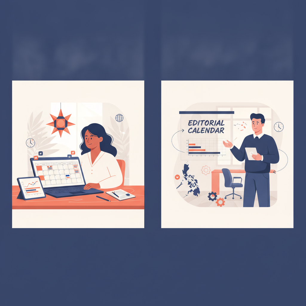 How to plan editorial calendar capacity with a Philippines virtual assistant editorial illustration