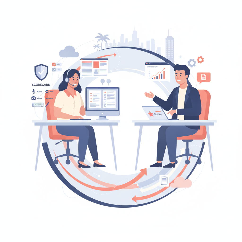 A content-intake scorecard for a Philippines virtual assistant editorial illustration