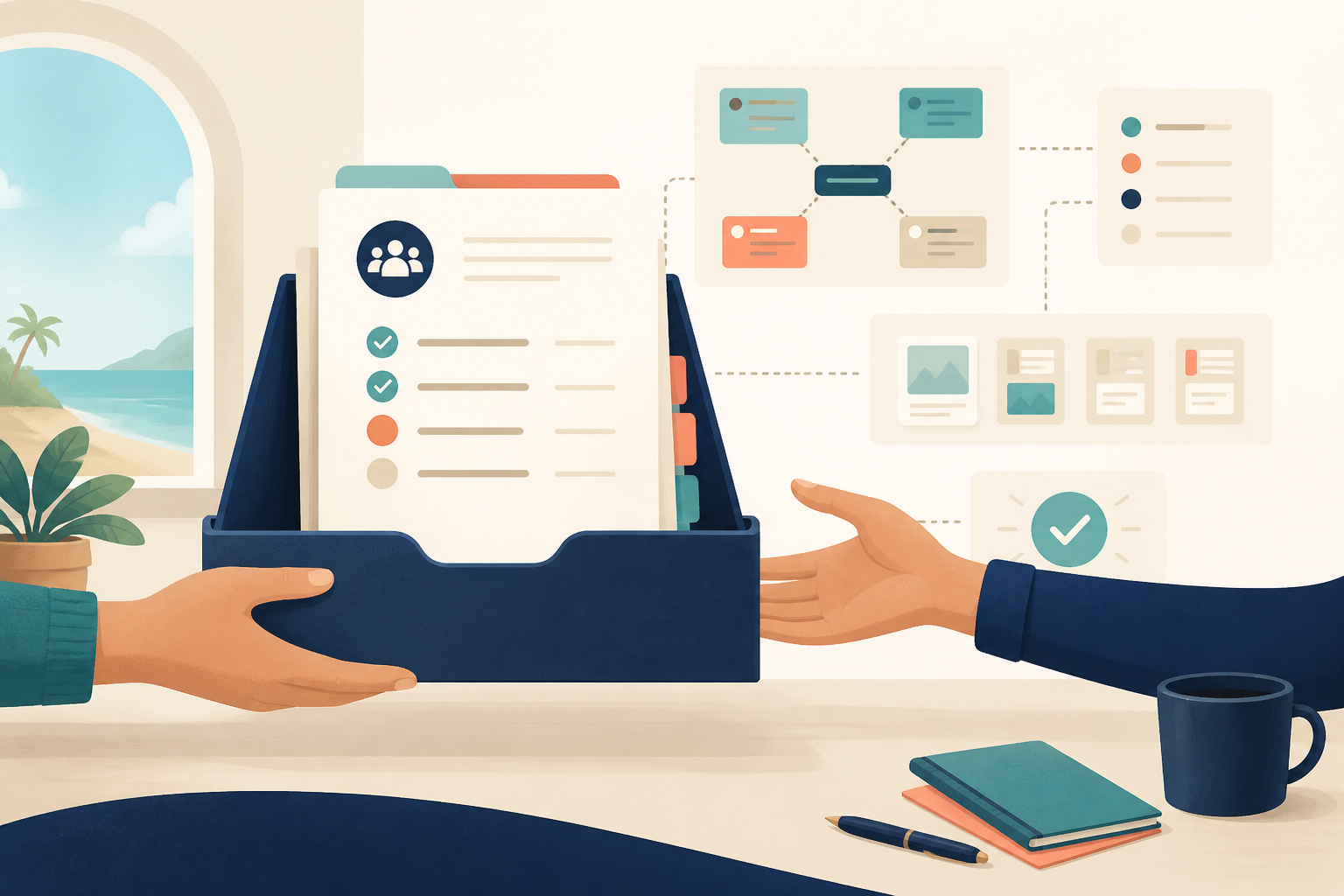 A handoff standard for article work with a Philippines virtual assistant editorial illustration