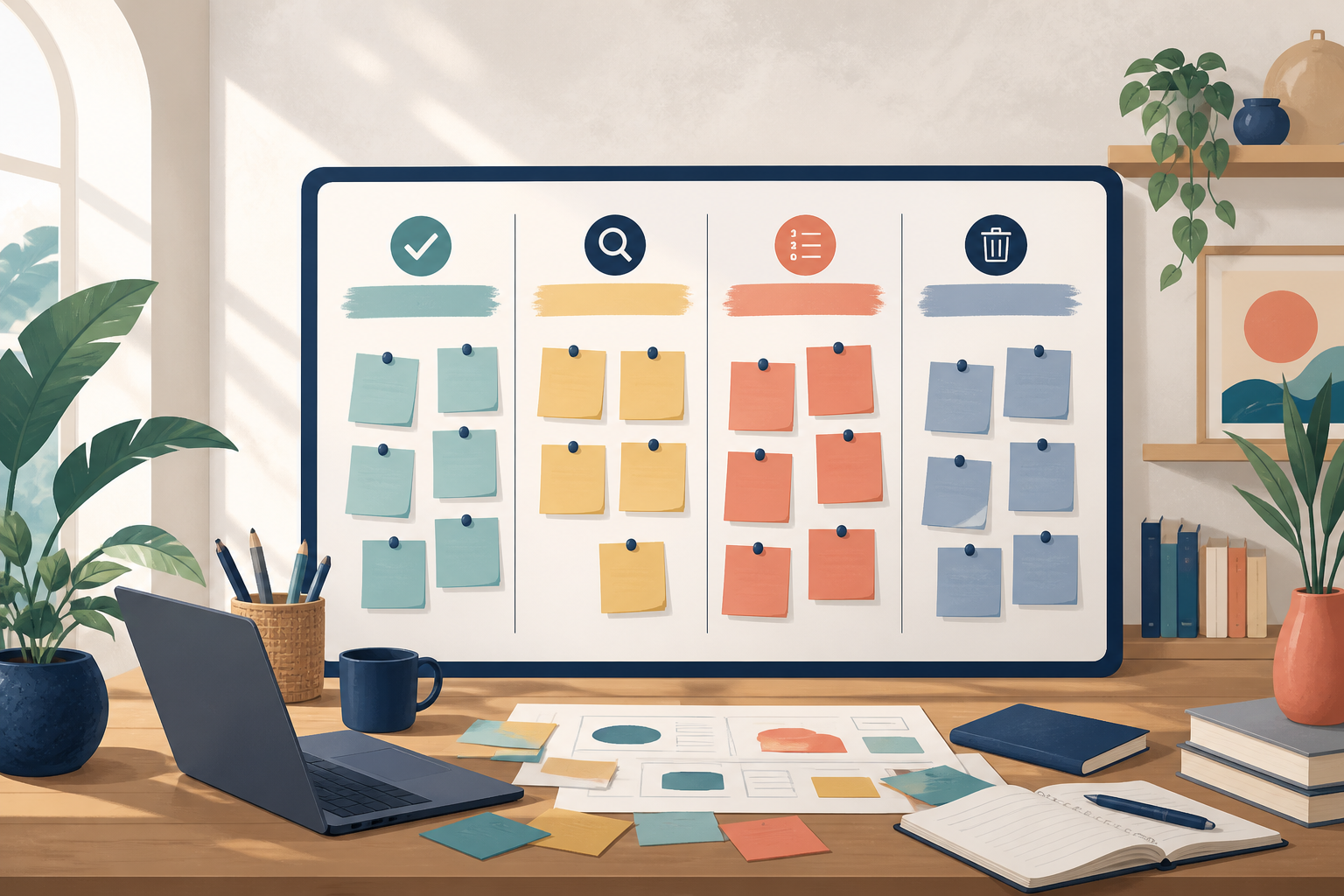 Recovering a content calendar with a remote virtual assistant editorial illustration