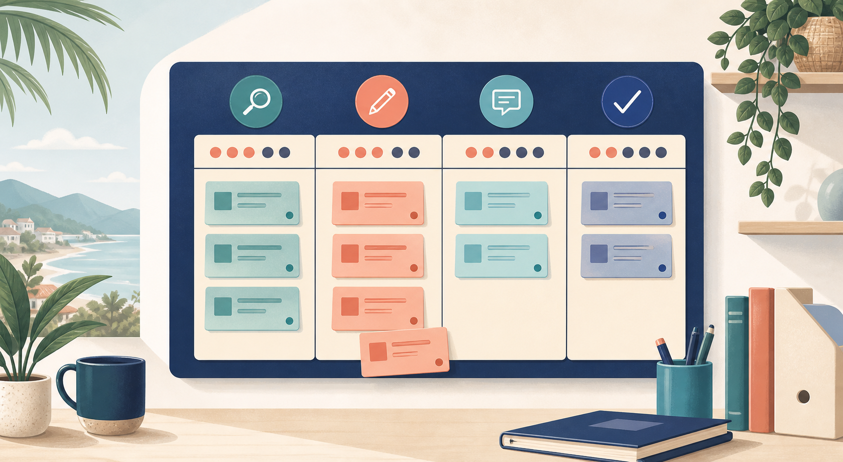 Editorial capacity planning for a remote virtual assistant editorial illustration