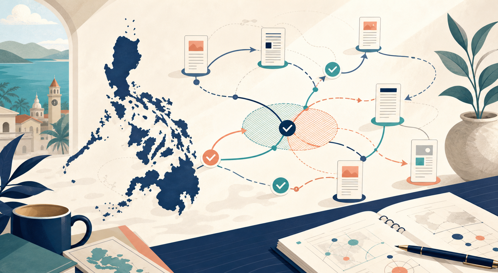 A topic-overlap audit for virtual assistant content editorial illustration