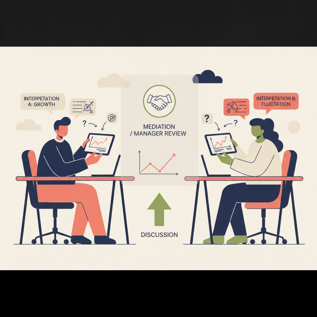 Editorial illustration of two reviewers comparing evidence in a remote research handoff